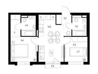 Планировки двухкомнатные в Лосиноостровский парк