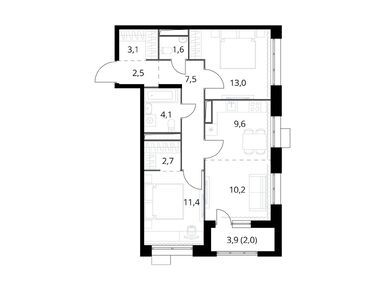 Планировки трехкомнатные в ЖК «1-й Саларьевский» (Первый Саларьевский)