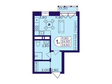Планировки студии в ЖК «Героев»