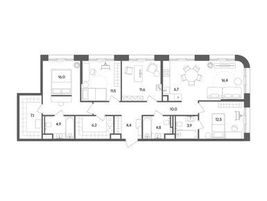 Планировки четырехкомнатные в ЖК STONE Sokolniki (Стоун Сокольники)