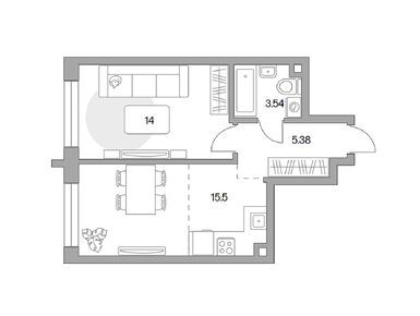 1-комнатная 38.42 кв.м, ЖК MYPRIORITY Дубровка (Май Приорити Дубровка), 18 180 871 руб.