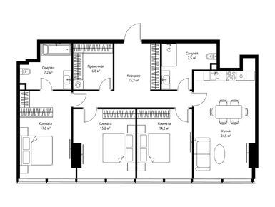 Планировки трехкомнатные в ЖК «Оне»