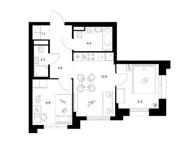 Планировки двухкомнатные в Зелёный парк