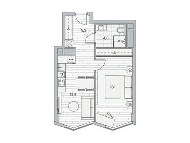 1-комнатная 40.90 кв.м, ЖК «Береговой-2», 26 603 077 руб.
