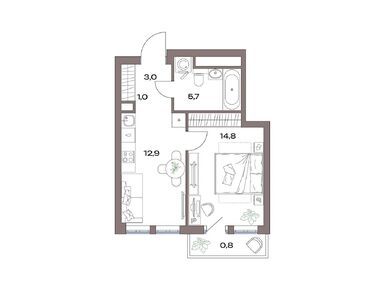 Планировки однокомнатные в ЖК «Акценты»