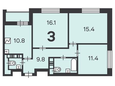 Планировки трехкомнатные в Жилой дом «16-я Парковая ул., д. 12»