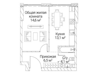 1-комнатная 38.30 кв.м, ЖК «Сезар Силика», 24 129 000 руб.