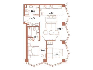 Планировки двухкомнатные в ЖК «Симфония 34»