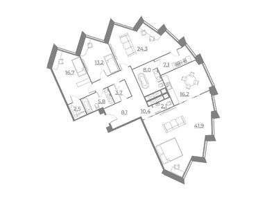 Планировки 4-к. апартаменты в «Резиденция Сокольники»