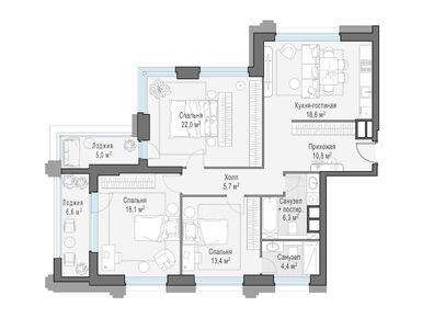 Планировки трехкомнатные в Квартал Foriver (Форивер)