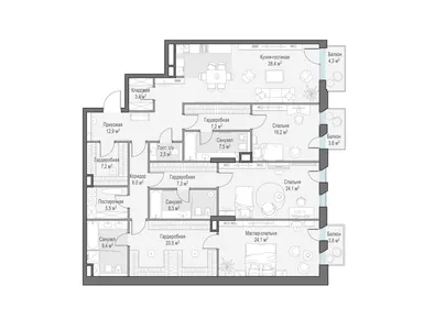 3-комнатная 204.00 кв.м, Клубный дом «Обыденский №1», 652 230 000 руб.