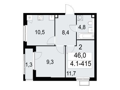 2-комнатная 45.70 кв.м, ЖК «Южные Сады», 19 946 679 руб.