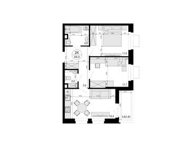 Планировки двухкомнатные в ЖК «Одинцовские кварталы»