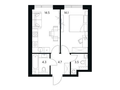 Планировки однокомнатные в ЖК «Нексус» от Аквилон