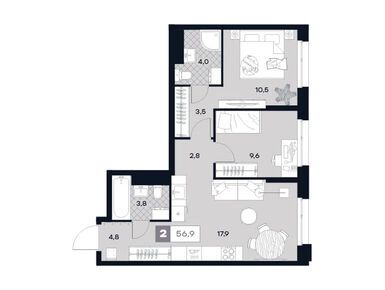 Планировки двухкомнатные в ЖК U2 (ЮТУ)