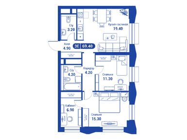 Планировки трехкомнатные в ЖК iLove (айЛав)