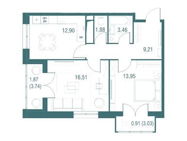 Планировки двухкомнатные в ЖК «Одинбург»
