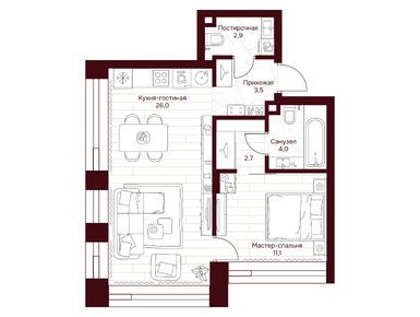 1-комнатная 50.20 кв.м, ЖК «Дом 7 Даниловский», 49 281 340 руб.