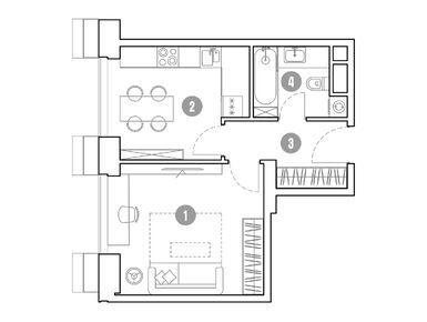Планировки 1-к. апартаменты в «Мираполис»