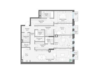 3-комнатная 203.70 кв.м, Клубный дом «Обыденский №1», 728 060 000 руб.