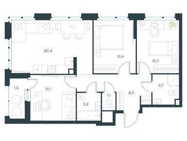 Планировки трехкомнатные в Level Лесной