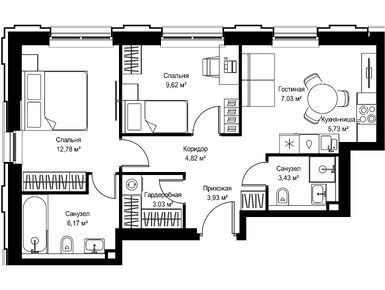 Планировки двухкомнатные в ЖК «Селигер Сити»