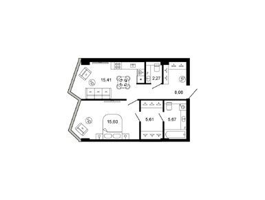 Планировки двухкомнатные в Клубный дом Novaya, 11 (Новая, 11)