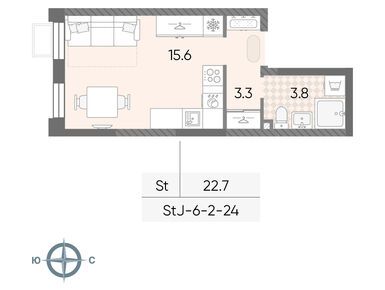 Студия 22.72 кв.м, ЖК «Лучи», 9 174 023 руб.