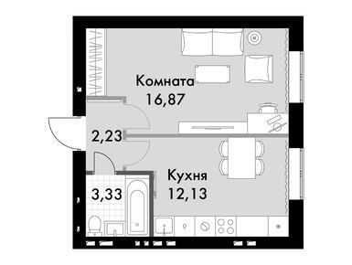 1-комнатная 34.40 кв.м, ЖК «Парк Апрель», 7 554 240 руб.