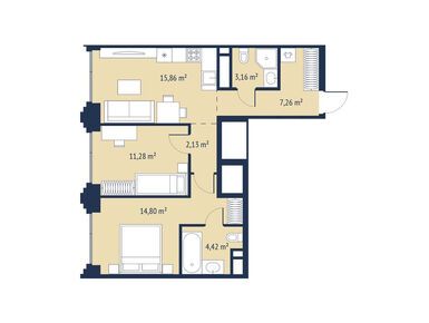 Планировки двухкомнатные в ЖК «Первый Нагатинский»