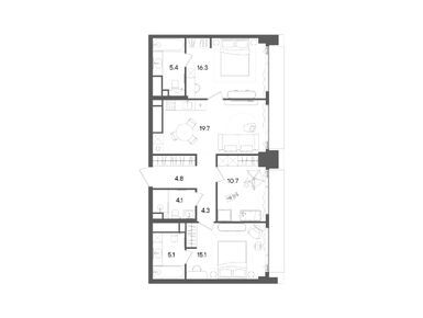 Планировки трехкомнатные в ЖК STONE Grain (Стоун Грейн)