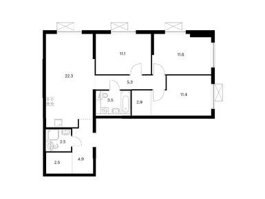 Планировки трехкомнатные в Кузьминский лес