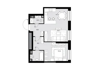 2-комнатная 52.30 кв.м, ЖК «Трилогия Кристалл», 28 346 600 руб.