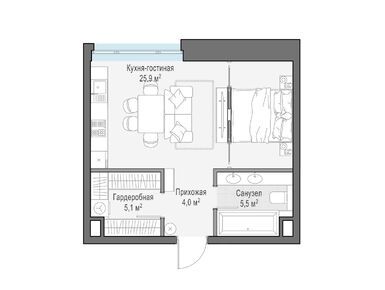 Планировки студии-апартаменты в Клубные особняки «Ильинка 3/8»