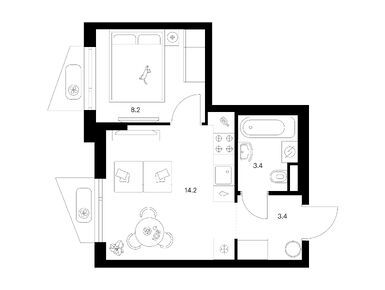 1-комнатная 29.20 кв.м, Онежский вал, 15 884 800 руб.