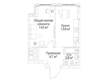 1-комнатная 38.30 кв.м, ЖК «Сезар Силика», 24 129 000 руб.