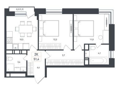 Планировки двухкомнатные в ЖК «Новая Щербинка»