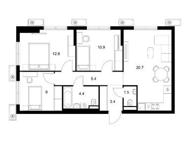 Планировки трехкомнатные в Восточное Бутово