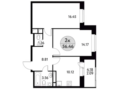 2-комнатная 56.46 кв.м, ЖК «Солнечная Долина», 8 920 480 руб.