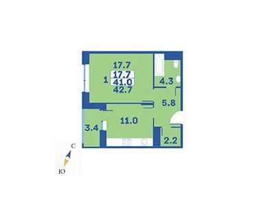 1-комнатная 42.70 кв.м, ЖК «Эдельвейс» (Первомайское), 6 789 300 руб.