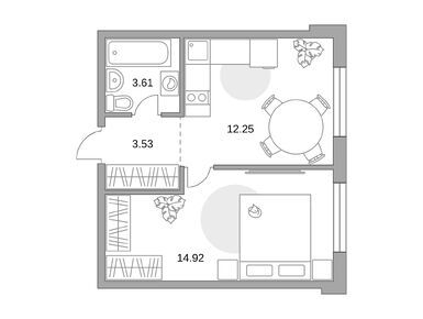 1-комнатная 34.31 кв.м, ЖК «Аникеевский», 7 479 018 руб.