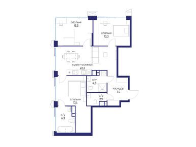 Планировки трехкомнатные в ЖК «Остров»