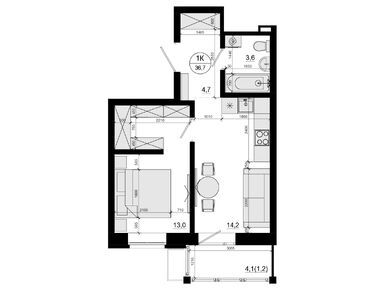 1-комнатная 36.70 кв.м, ЖК «Союзный», 10 370 000 руб.