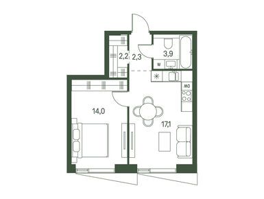 1-комнатная 39.50 кв.м, ЖК Moments (Моментс), 24 140 425 руб.
