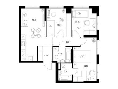 Планировки трехкомнатные в Квартал Мит