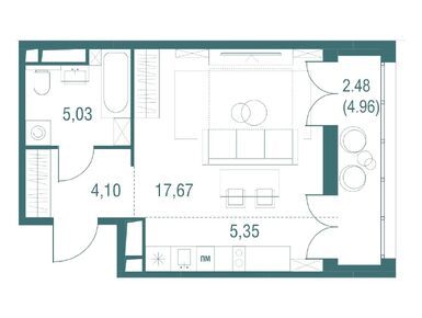 Студия 34.65 кв.м, ЖК «Одинбург», 9 530 000 руб.