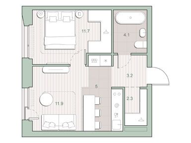 1-комнатная 38.20 кв.м, ЖК «Среда на Лобачевского», 22 694 620 руб.