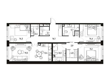 Планировки четырехкомнатные в Жилой квартал PRIDE (Прайд)