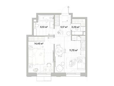 1-комнатная 46.91 кв.м, ЖК «Мыс», 14 721 765 руб.