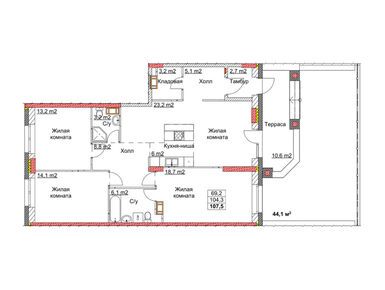 Планировки четырехкомнатные в ЖК «Клюквенный»